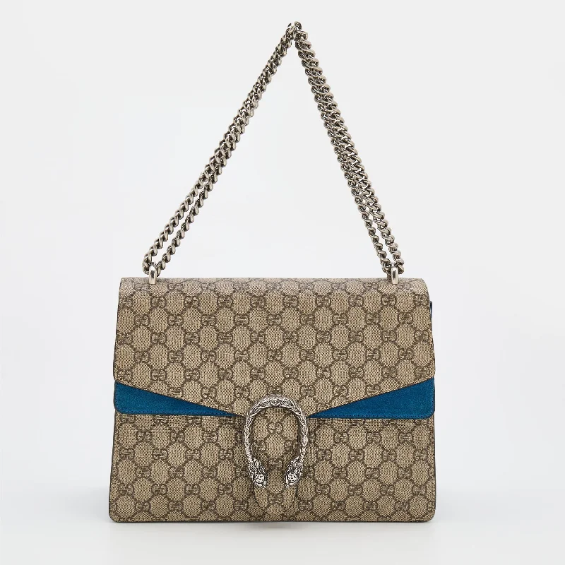 Gucci Beige/Blue GG Supreme Canvas and Suede Medium Dionysus Shoulder Bag