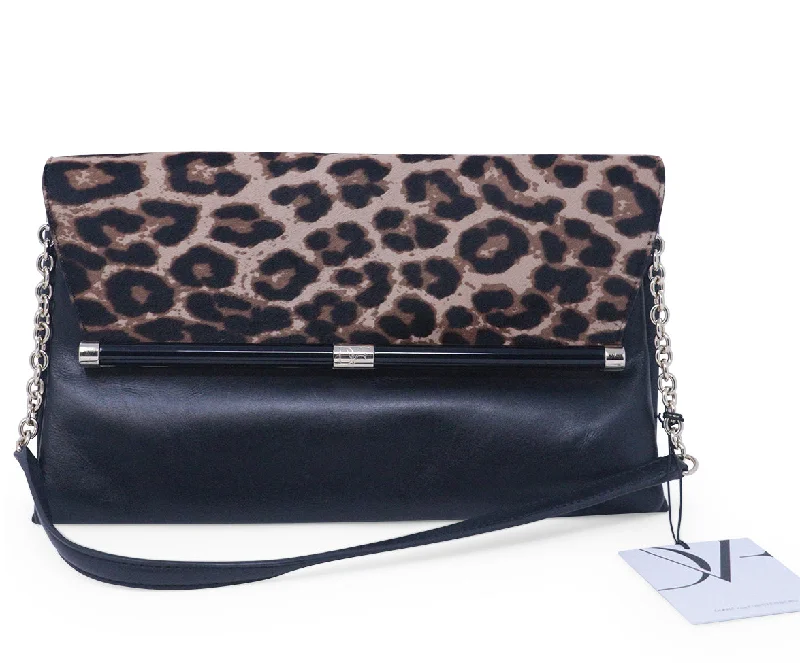 DVF Black & Leopard Print Clutch