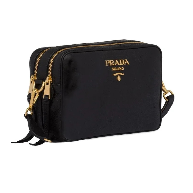 Prada Black Vitello Phenix Leather Double Zip Cross Body Bag 1BH079