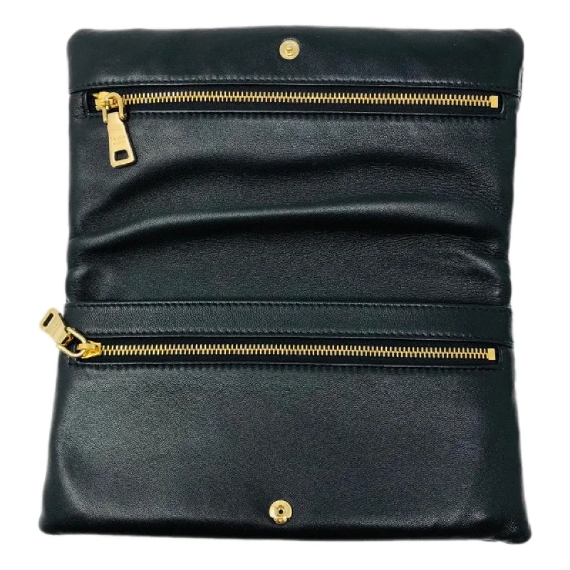 Prada Black Tessuto Nylon Calfskin Leather Wallet Clutch Bag 1MS001