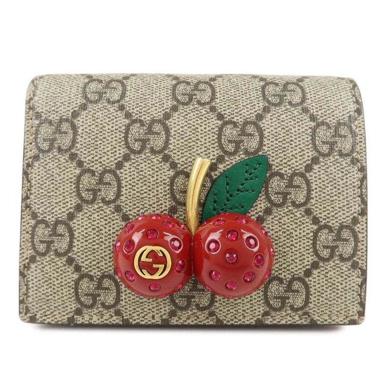 GUCCI Cherry GG Supreme Leather Compact Wallet Card Case 476050