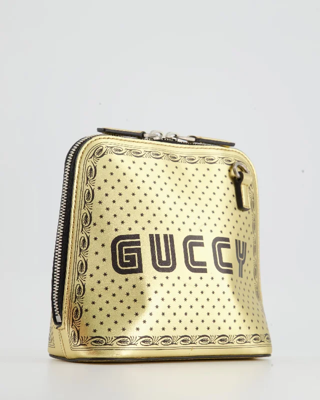 Gucci Gold and Black Leather Guccy Mini Dome Sega Bag