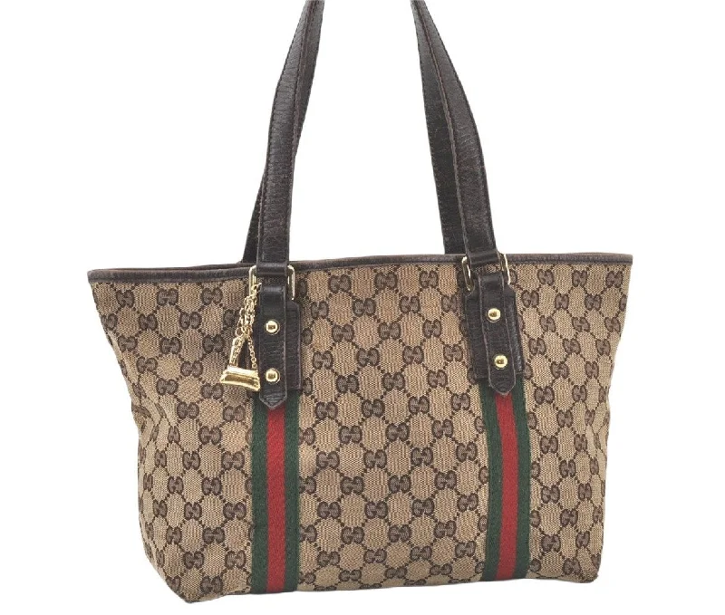 Auth GUCCI Web Sherry Line Tote Bag GG Canvas Leather 137396 Brown Junk 6624K