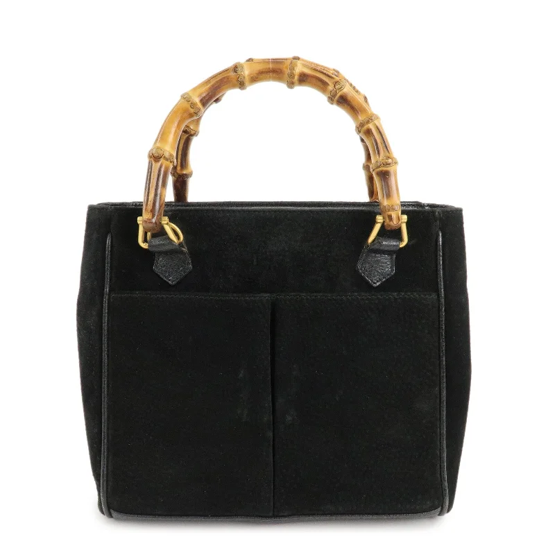 GUCCI Bamboo Suede Leather Hand Bag Black 000.122.0316