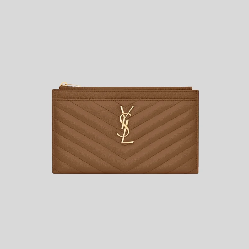 SAINT LAURENT YSL Cassandre Matelasse Zipped Pouch In Grain De Poudre Embossed Leather 636312BOW01