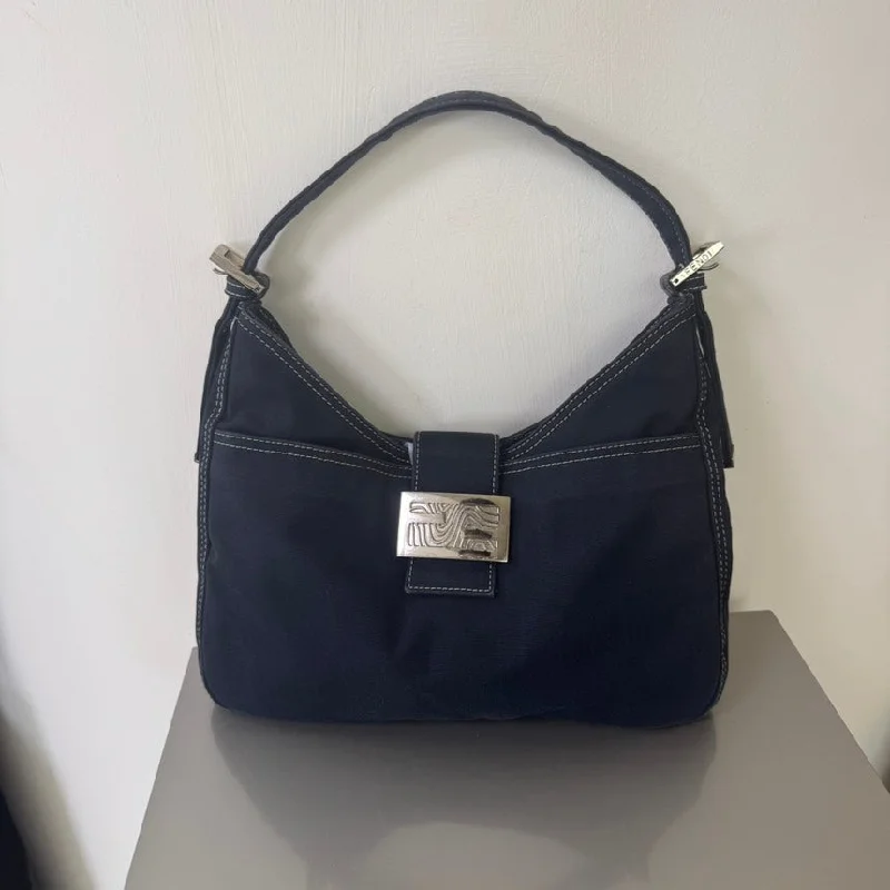 Fendi Black Canvas Baguette Bag Medium