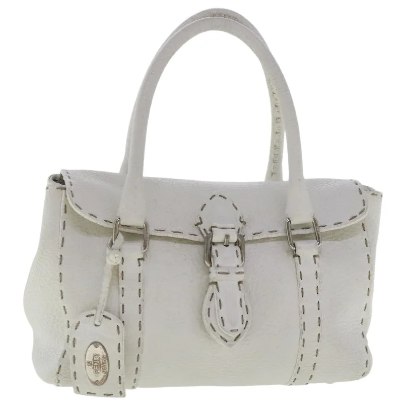 FENDI Celeria Hand Bag Leather White Silver  bs19022