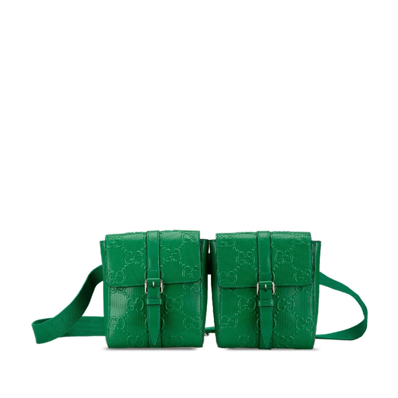 Green Gucci GG Embossed Perforated Double Belt Bag