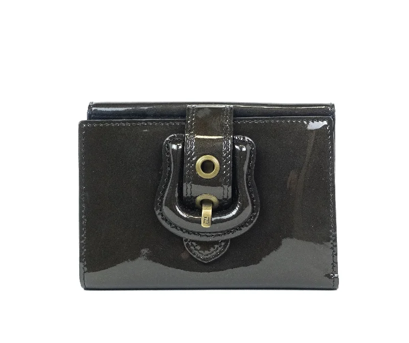 B Buckle Trifold Patent Leather Wallet