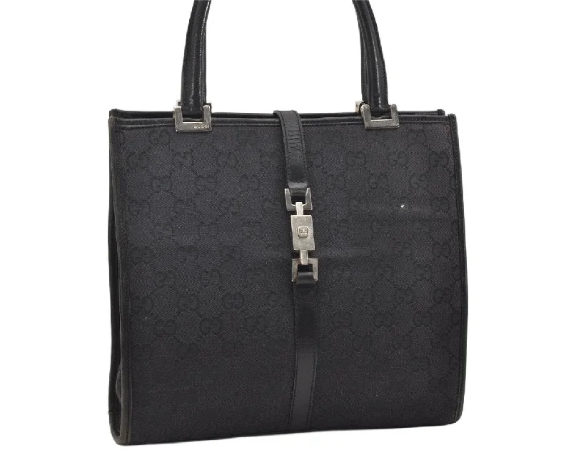 Authentic GUCCI Jackie Tote Hand Bag GG Canvas Leather 0021065 Black 6733K