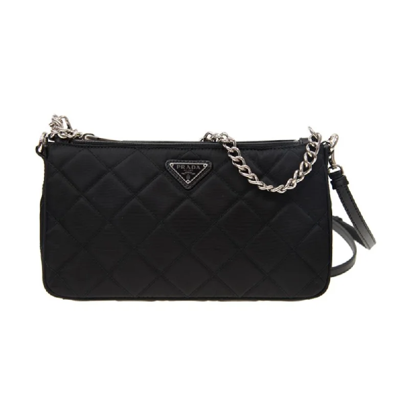 Prada Black Tessuto Nylon Quilted Chain Convertible Crossbody Bag 1BH026