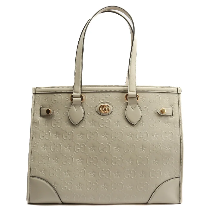 GUCCI GG Star Embossed Medium Tote w/Pouch - Ivory