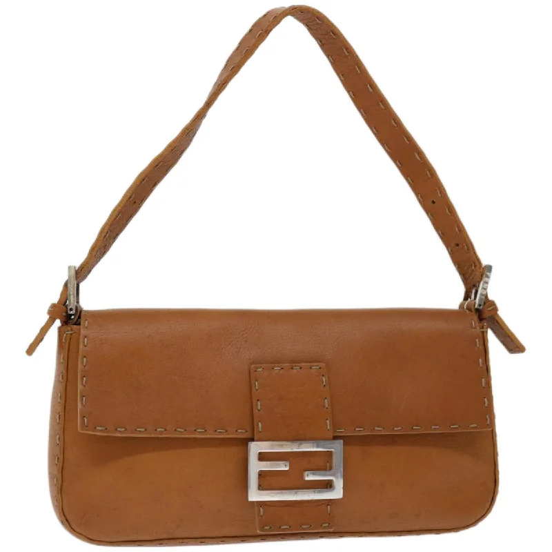 FENDI Celeria Mamma Baguette Shoulder Bag Leather Brown  yk10979