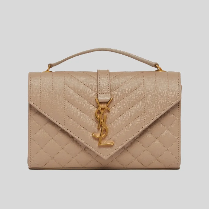 SAINT LAURENT YSL Envelope Small In Mix Matelasse Grain De Poudre Embossed Leather Dark Beige 600195BOW91