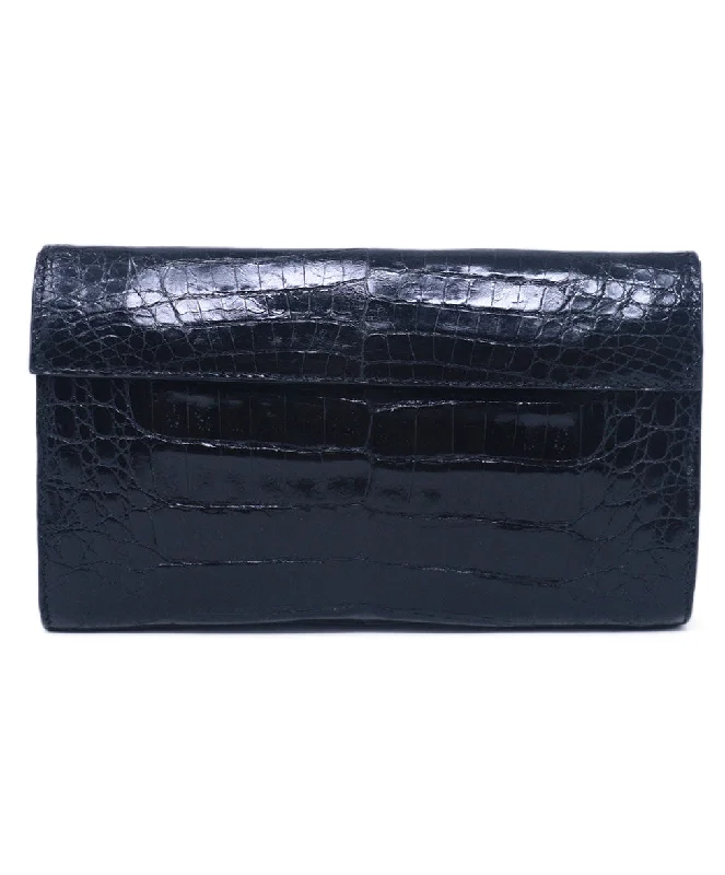 Nancy Gonzalez Black Crocodile Clutch