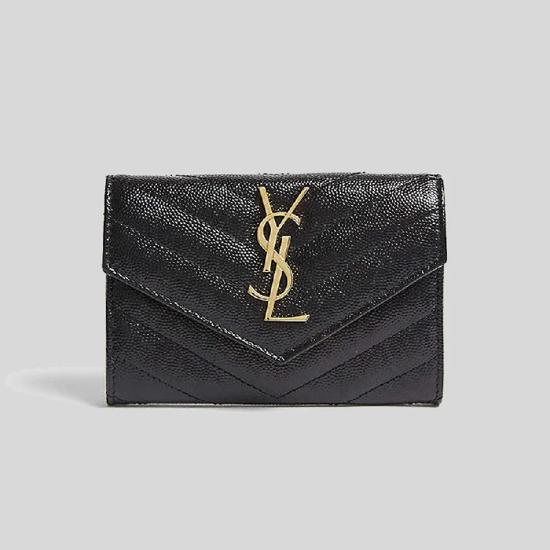 SAINT LAURENT YSL Cassandre Matelasse Small Envelope Wallet In Grain De Poudre Embossed Leather Black 414404BOW01