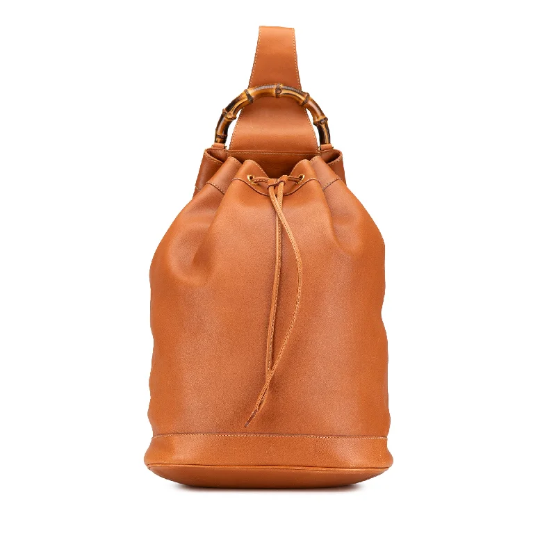 Brown Gucci Leather Bamboo Drawstring Backpack