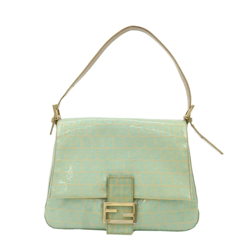 FENDI Zucchino Patent Leather Shoulder bag Beige Light Green