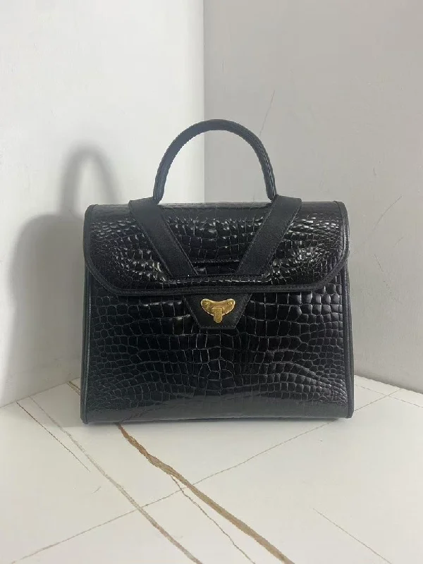 Fendi Black Crocodile Embossed Handbag Medium