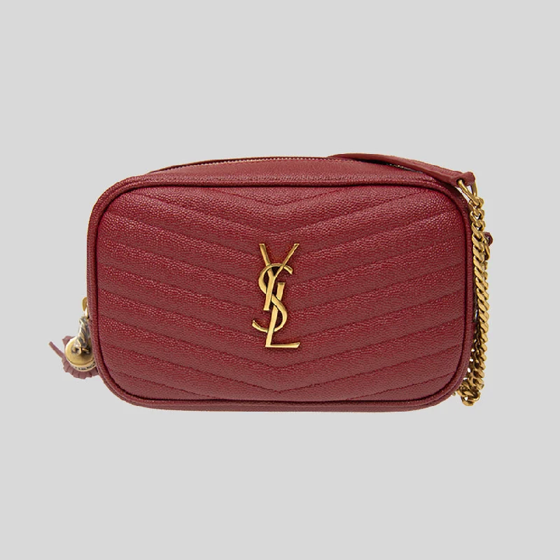 SAINT LAURENT YSL Lou Mini Bag In Quilted Grain De Poudre Embossed Leather Rouge Opyum 6125791GF07