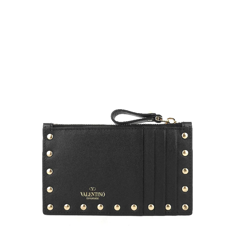 Rockstud Calfskin Card Holder with Zipper