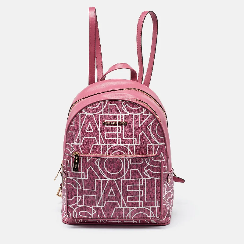 Pink Signature Coated Canvas and Leather Backpack