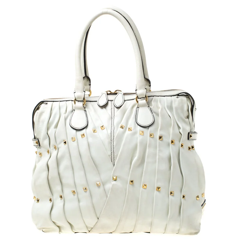 Off White Leather Maison Pintucked Shopper Tote