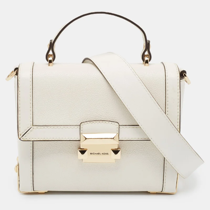 White Leather Small Jayne Trunk Top Handle Bag