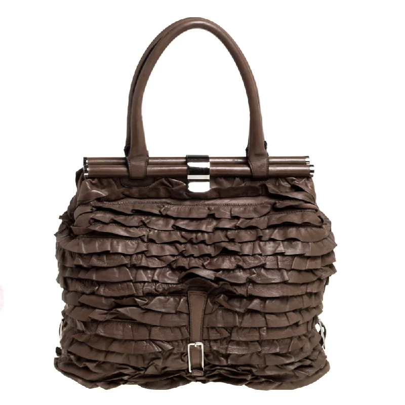 Taupe Leather Allure Ruffled Frame Bag