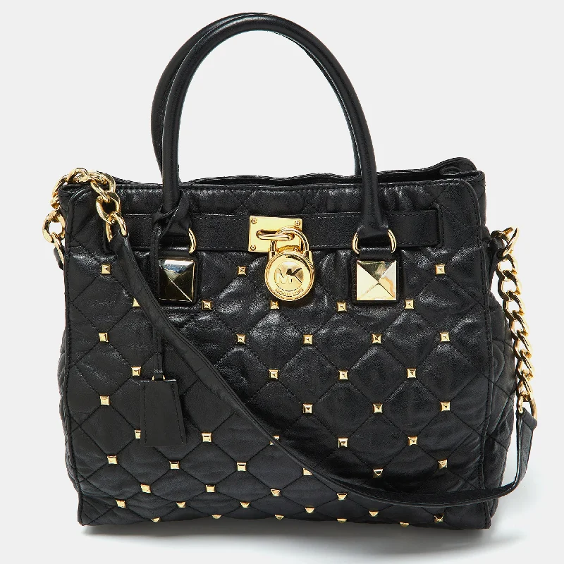 Black Leather Large Studded Hamilton North South Tote