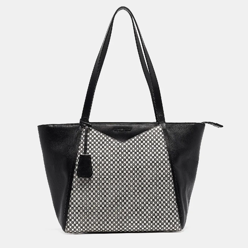 Black/White Checkboard Logo Leather Large Whitney Tote