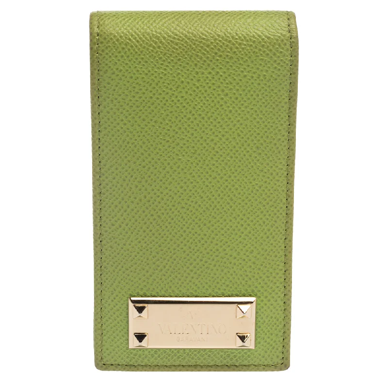 Green Grained Leather Rockstud iPhone 5 Flip Case