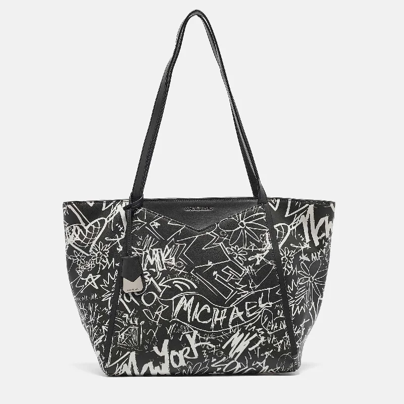 Black/White Leather Large Graffiti Whitney Tote