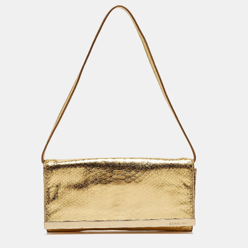 Gold Python Effect Leather Lana Clutch Bag