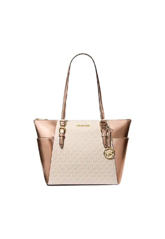 Michael Kors Charlotte Tote Bag Metallic Top-Zip In Rose Gold 35F4GCFT3V