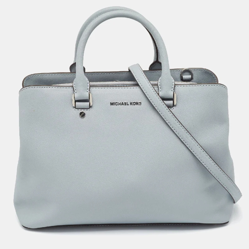 Light Blue Leather Savannah Tote