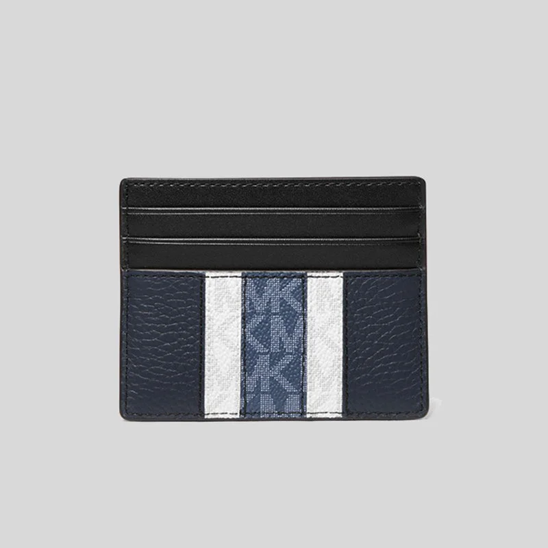 Michael Kors Men's Hudson Logo Stripe Leather Tall Card Case In Gfit Box Navy 39F1LHDD2O