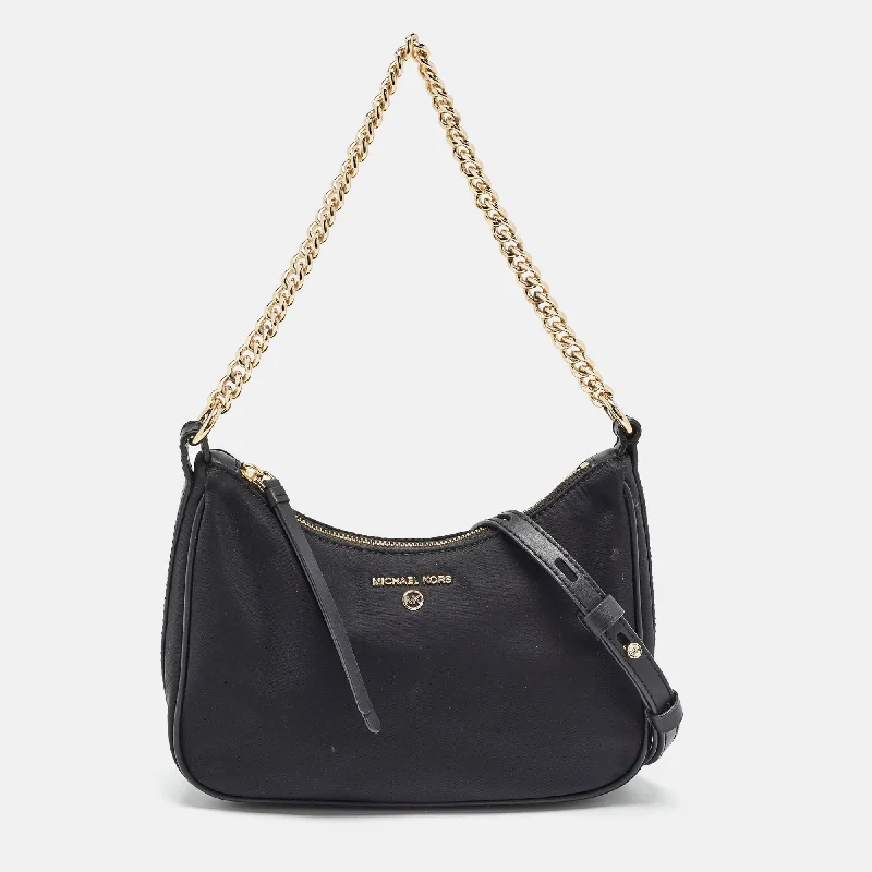 Black Nylon and Leather Gabardine Crossbody Bag