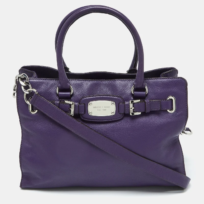 MICHAEL Purple Leather Large Hamilton North South Tote