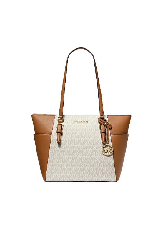 Michael Kors Charlotte 35T0GCFT3B Large Top Zip Tote Bag In Vanilla