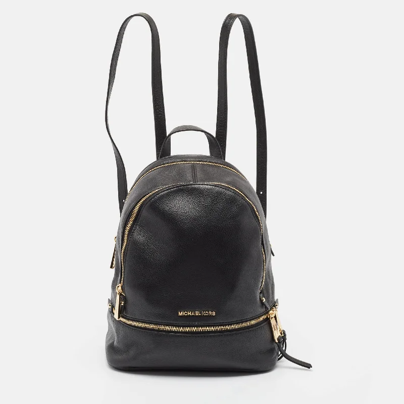 Black Leather Medium Rhea Backpack