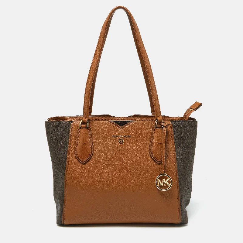 Brown/Tan Signature Coated Canvas and Leather Mae Tote