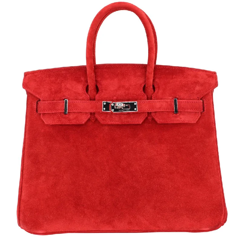 Hermès 25cm Birkin Doblis Rouge Vif Suede Palladium Hardware