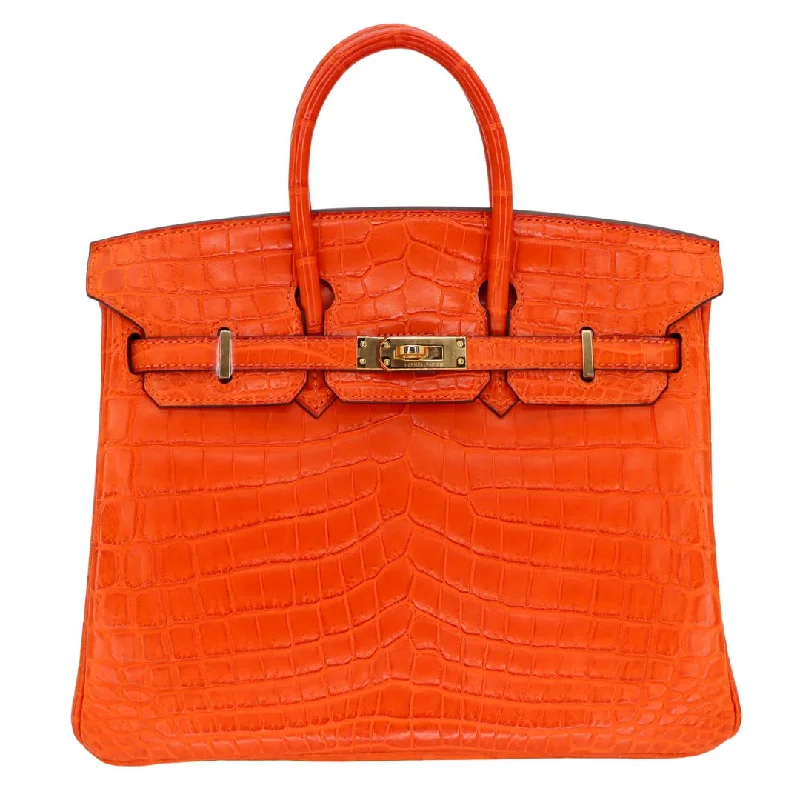 Hermès 25cm Birkin Orange Matte Niloticus Crocodile Gold Hardware