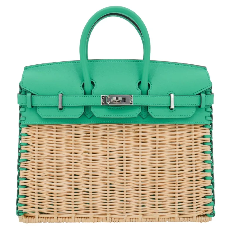 Hermès 25cm Birkin Picnic Menthe Swift Leather/Osier Wicker Palladium Hardware