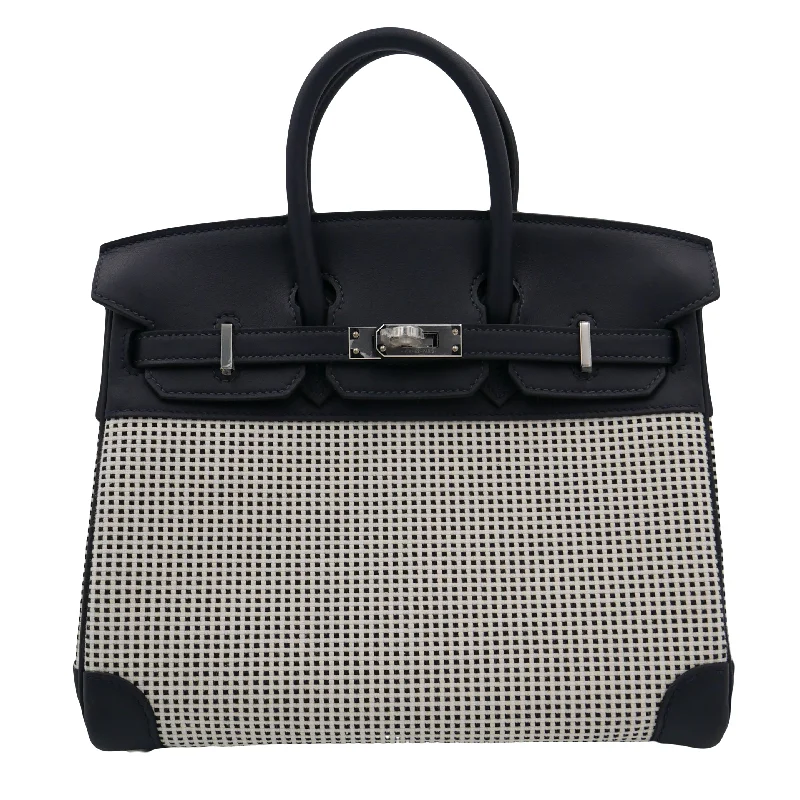 Hermès 25cm Birkin Quadrille Black & White Swift Leather Toile Palladium Hardware