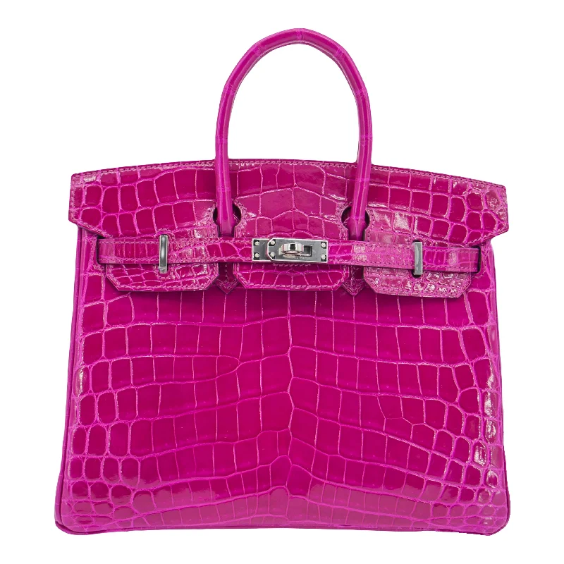 Hermès 25cm Birkin Rose Pourpre Shiny Niloticus Crocodile Palladium Hardware