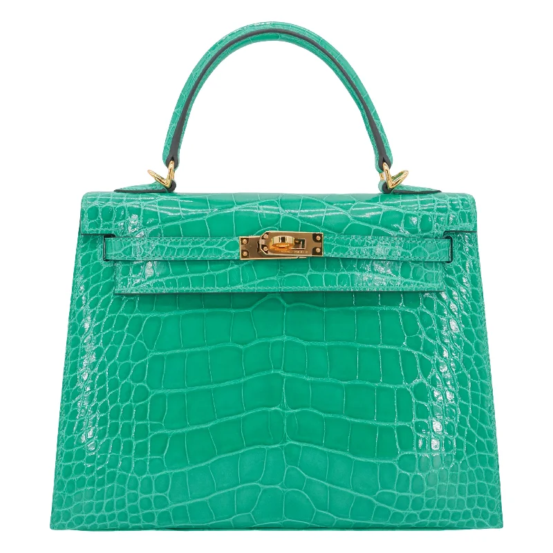 Hermès 25cm Kelly Sellier Vert Jade Shiny Alligator Gold Hardware