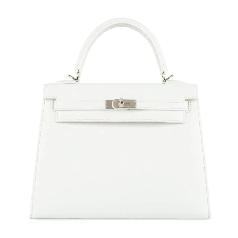 Hermès 25cm Kelly Sellier White Epsom Leather Palladium Hardware