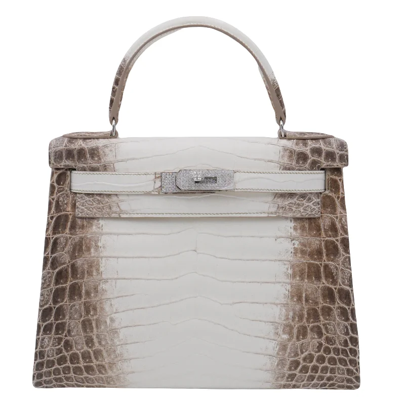 Hermès 28cm Kelly Retourne Blanc Himalaya Matte Niloticus Crocodile Diamond Hardware